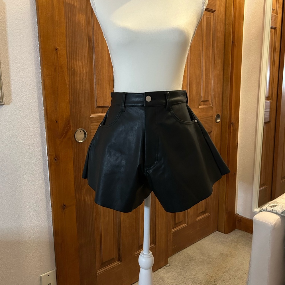 Faux Black Leather Women's Shorts